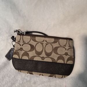 Coach Signature Canvas Wristlet in Brown